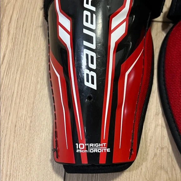 Bauer Youth 10” (25cm) Black and Red Hockey Shin Guards - Picture 3 of 16